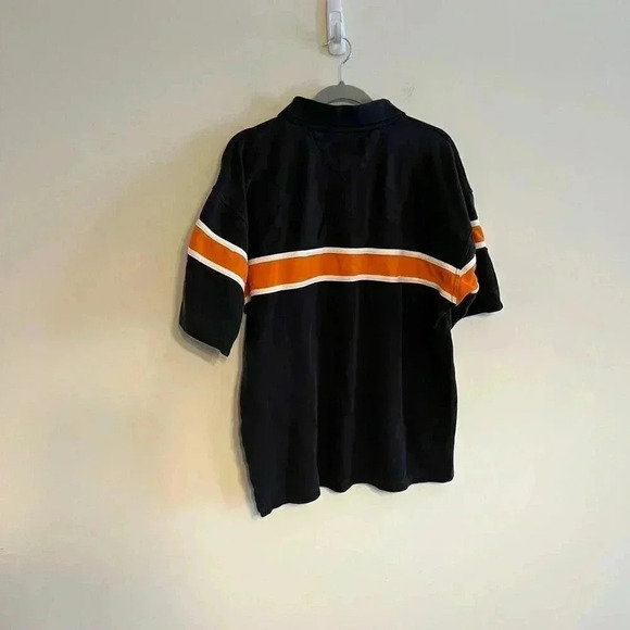Harley Davidson Motorcycles Black Orange Striped Golf Polo Large - Picture 4 of 7